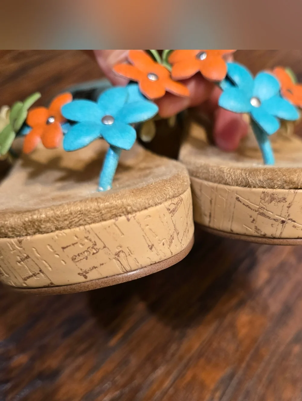 Steve Madden Women Cork Platform Wedge Sandals Sz 7 Flowers Vacation Resort Boho - Picture 7 of 9